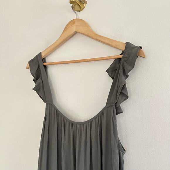 BB Dakota Tiered Ruffled Sleeveless Scoop Neck Maxi Maternity Dress Green L - Picture 4 of 10